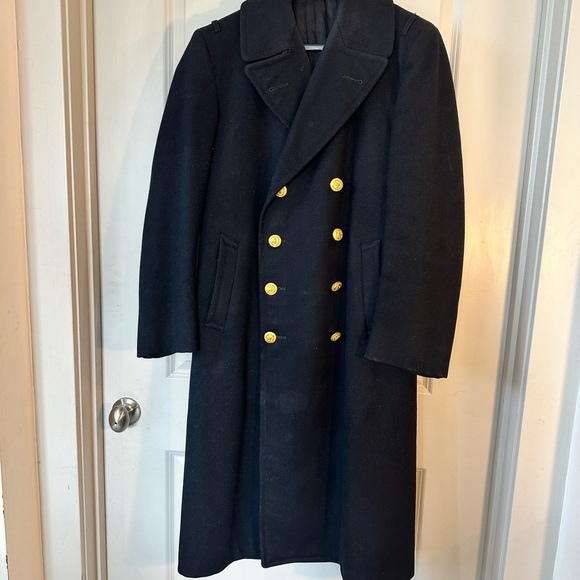 Vintage US Navy  Double Breasted Heavy Wool Gold Buttons Maxi Coat, Size 40R - Picture 6 of 14